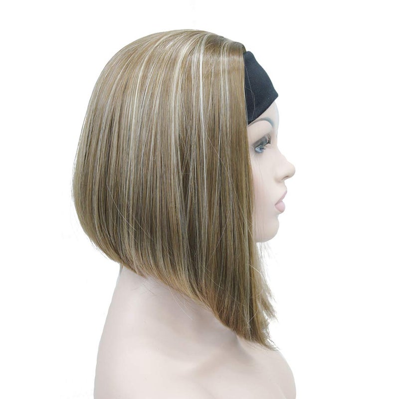 Lydell Short Straight Bob Headband Wig 3/4 wig short half Synthetic hair wig (12TT26 Brown with Highlights) - Image 2